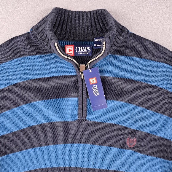 NEW Chaps 1/4 Zip Polo Sweater Men's‎ size XL Color Block Striped prep Academia - Picture 2 of 13